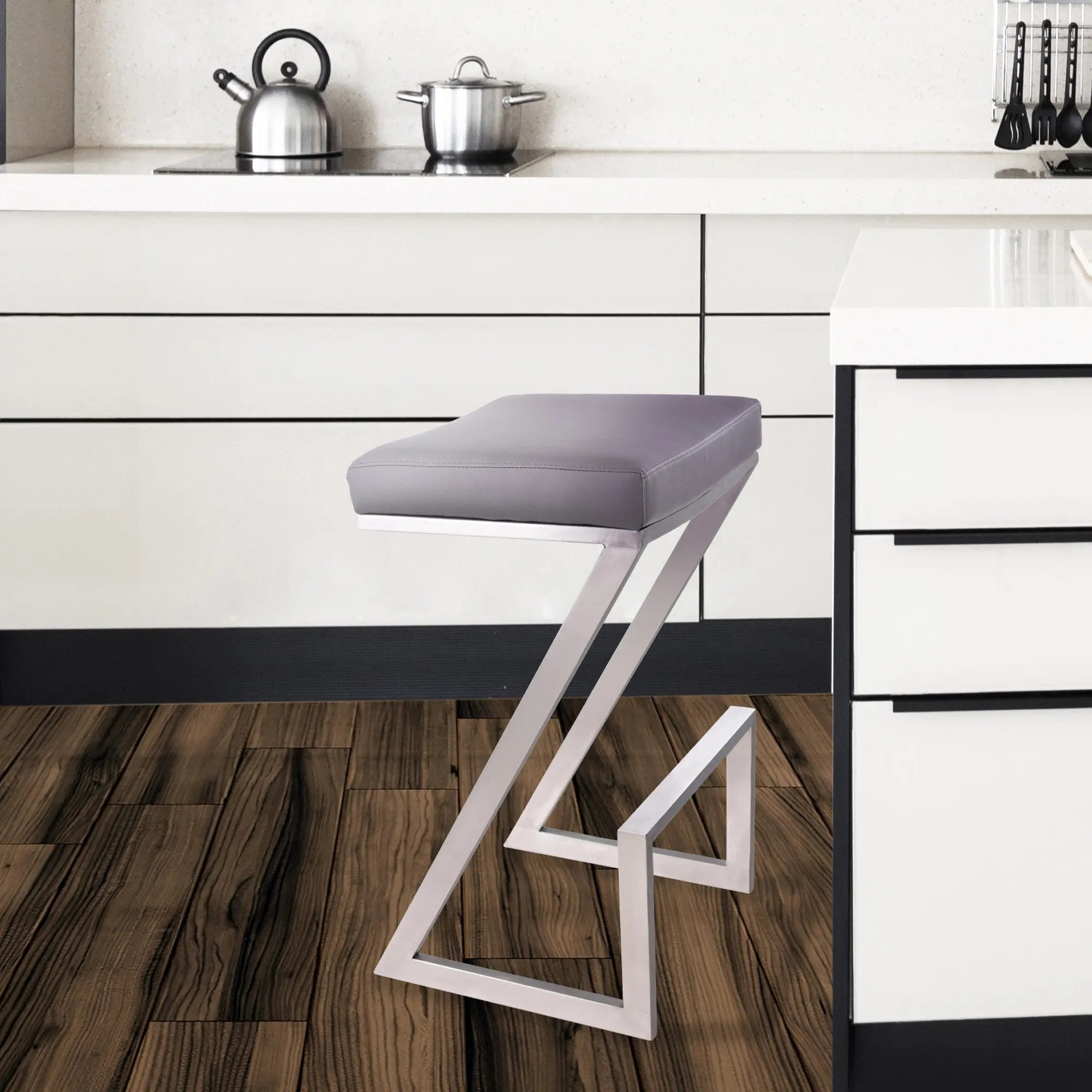 26" Gray And Silver Iron Backless Counter Height Bar Chair - GreatEagleInc