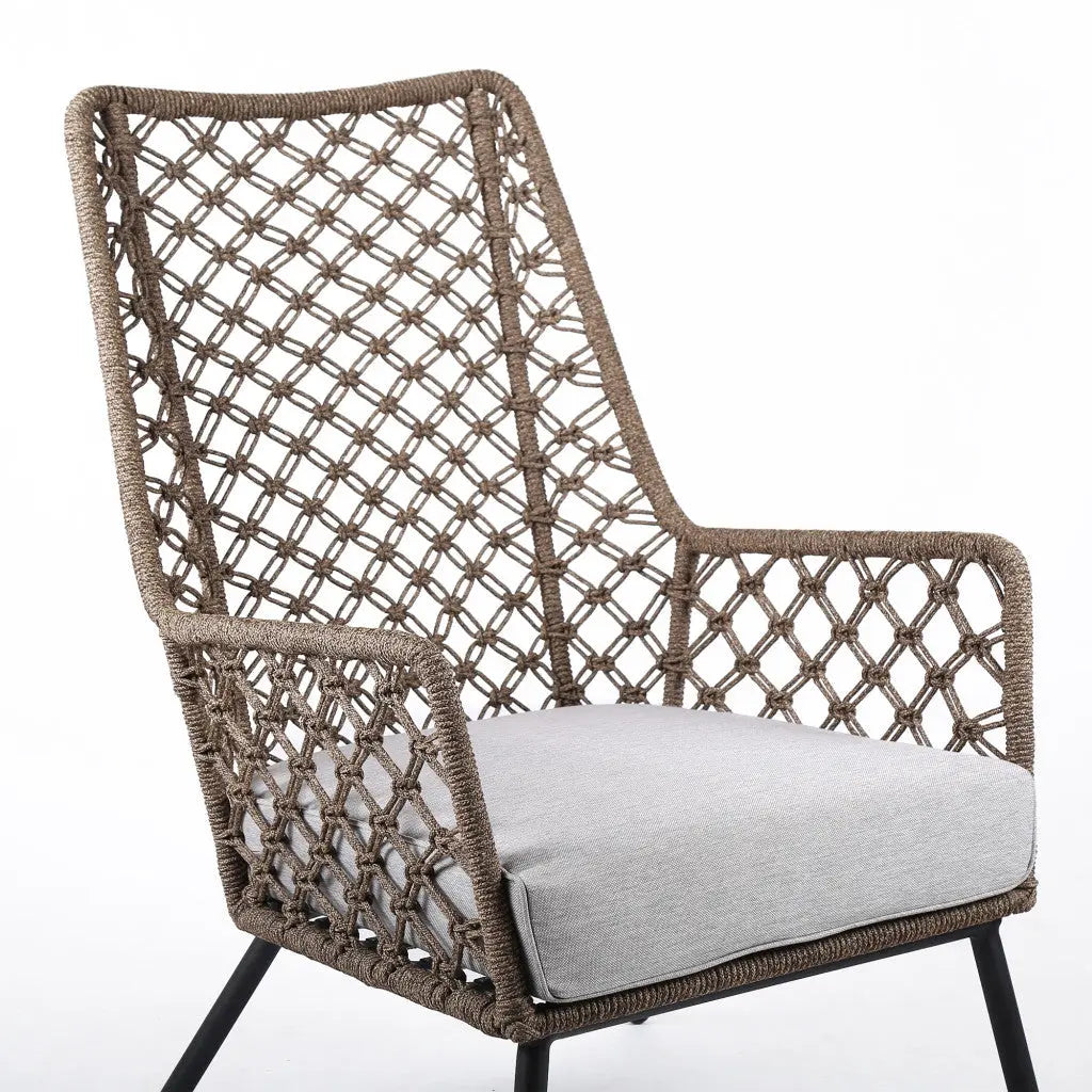 26" Gray Metal Outdoor Arm Chair with Gray Cushion Homeroots Outdoor