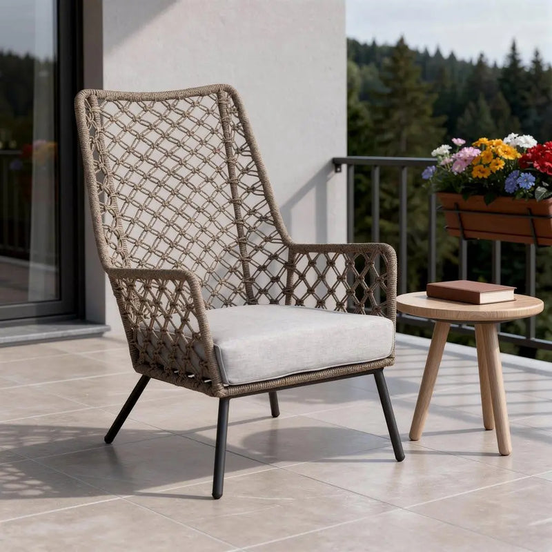 26" Gray Metal Outdoor Arm Chair with Gray Cushion Homeroots Outdoor