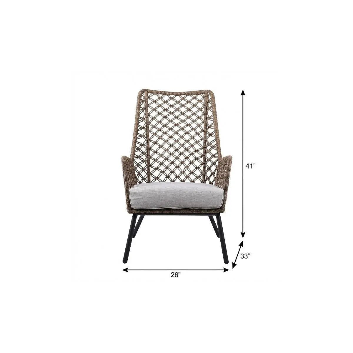 26" Gray Metal Outdoor Arm Chair with Gray Cushion Homeroots Outdoor