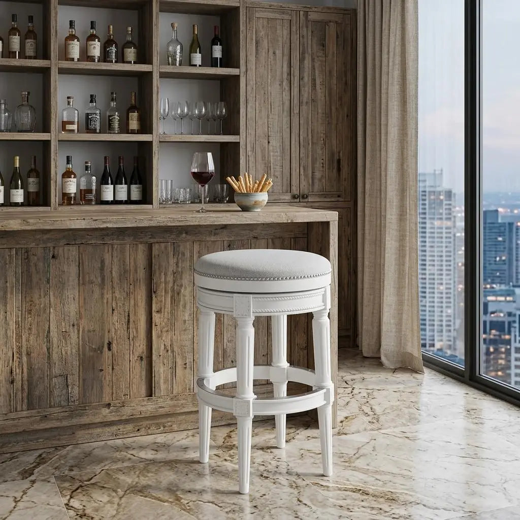 26" Gray Solid Wood Backless Bar Height Swivel Bar Chair Homeroots Living Room