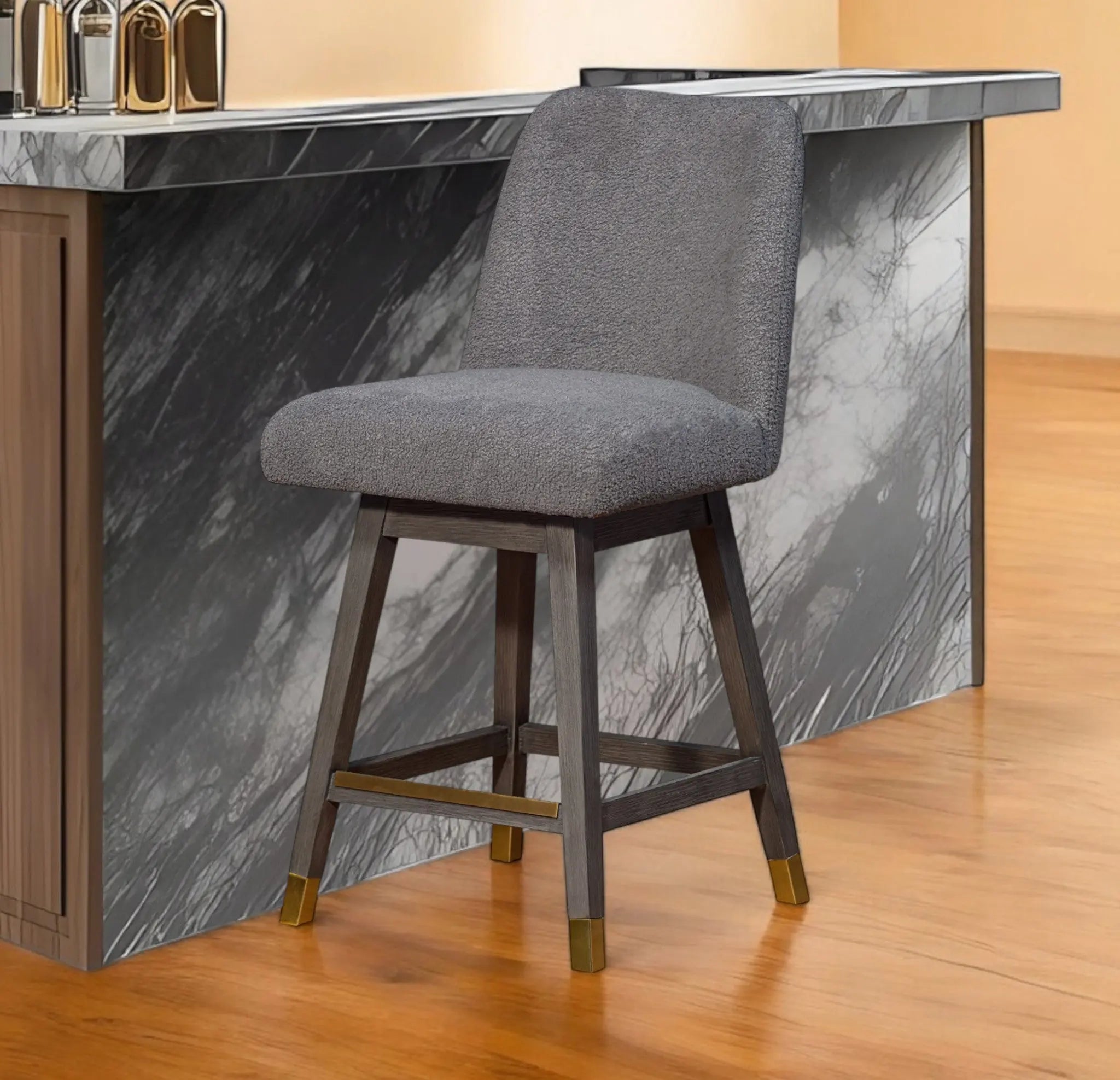 26" Gray Solid Wood Swivel Bar Chair Homeroots Living Room