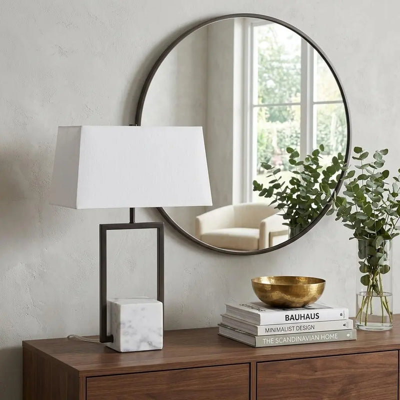 26" Gray Square Bedside Lamp With Shade Homeroots Lighting