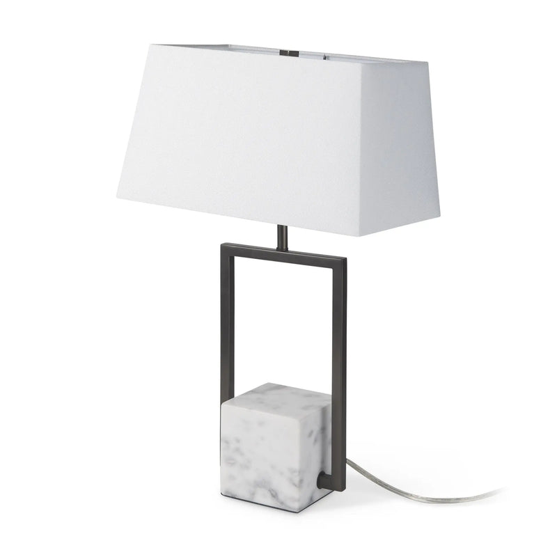 26" Gray Square Bedside Lamp With Shade Homeroots Lighting
