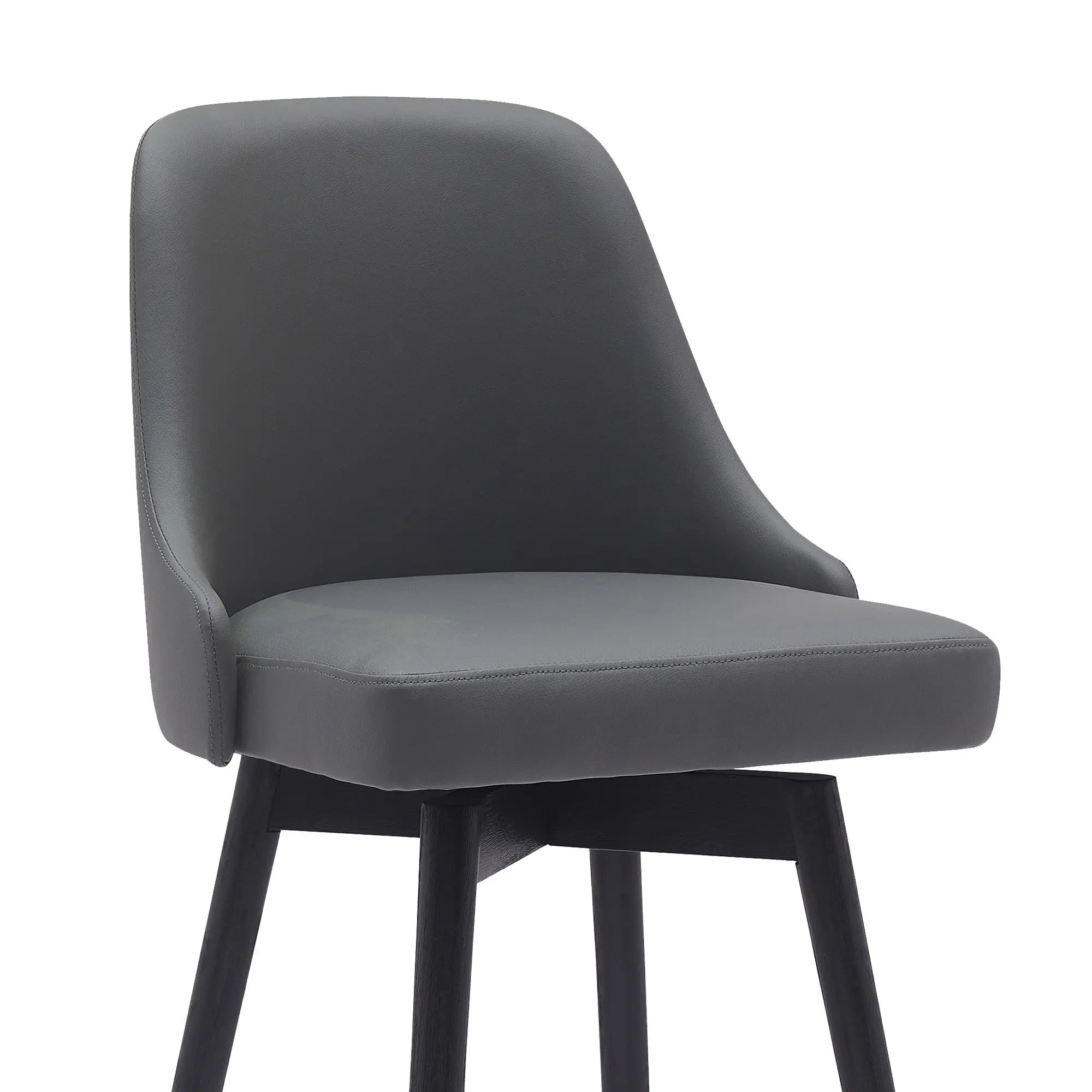 26" Gray and Black Faux Leather with Solid Wood Swivel Counter Height Bar Chair Homeroots Living Room
