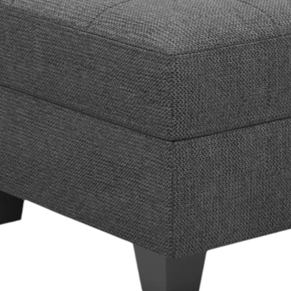 26" Gray and Black Solid Wood and Linen Tufted Storage Ottoman Homeroots Living Room