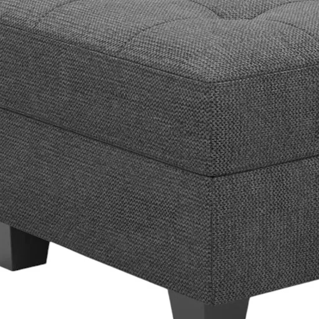 26" Gray and Black Solid Wood and Linen Tufted Storage Ottoman Homeroots Living Room