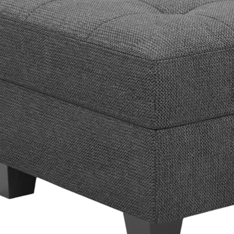 26" Gray and Black Solid Wood and Linen Tufted Storage Ottoman Homeroots Living Room