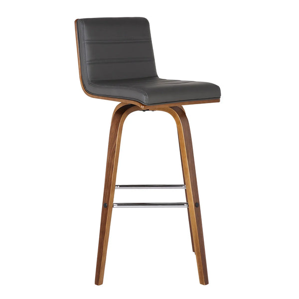 26" Gray and Brown Fabric and Solid Wood Low Back Counter Height Swivel Bar Chair - GreatEagleInc