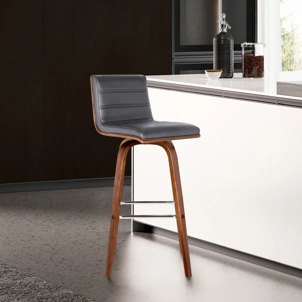 26" Gray and Brown Fabric and Solid Wood Low Back Counter Height Swivel Bar Chair - GreatEagleInc