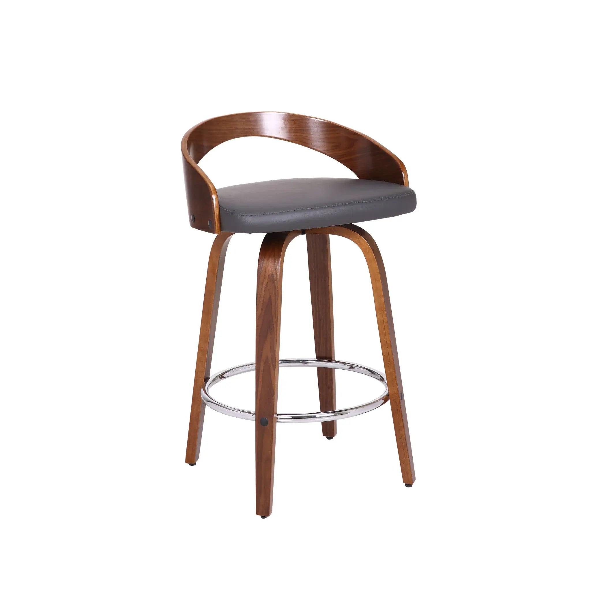 26" Gray and Brown Faux Leather and Iron Low Back Counter Height Swivel Bar Chair Homeroots Living Room