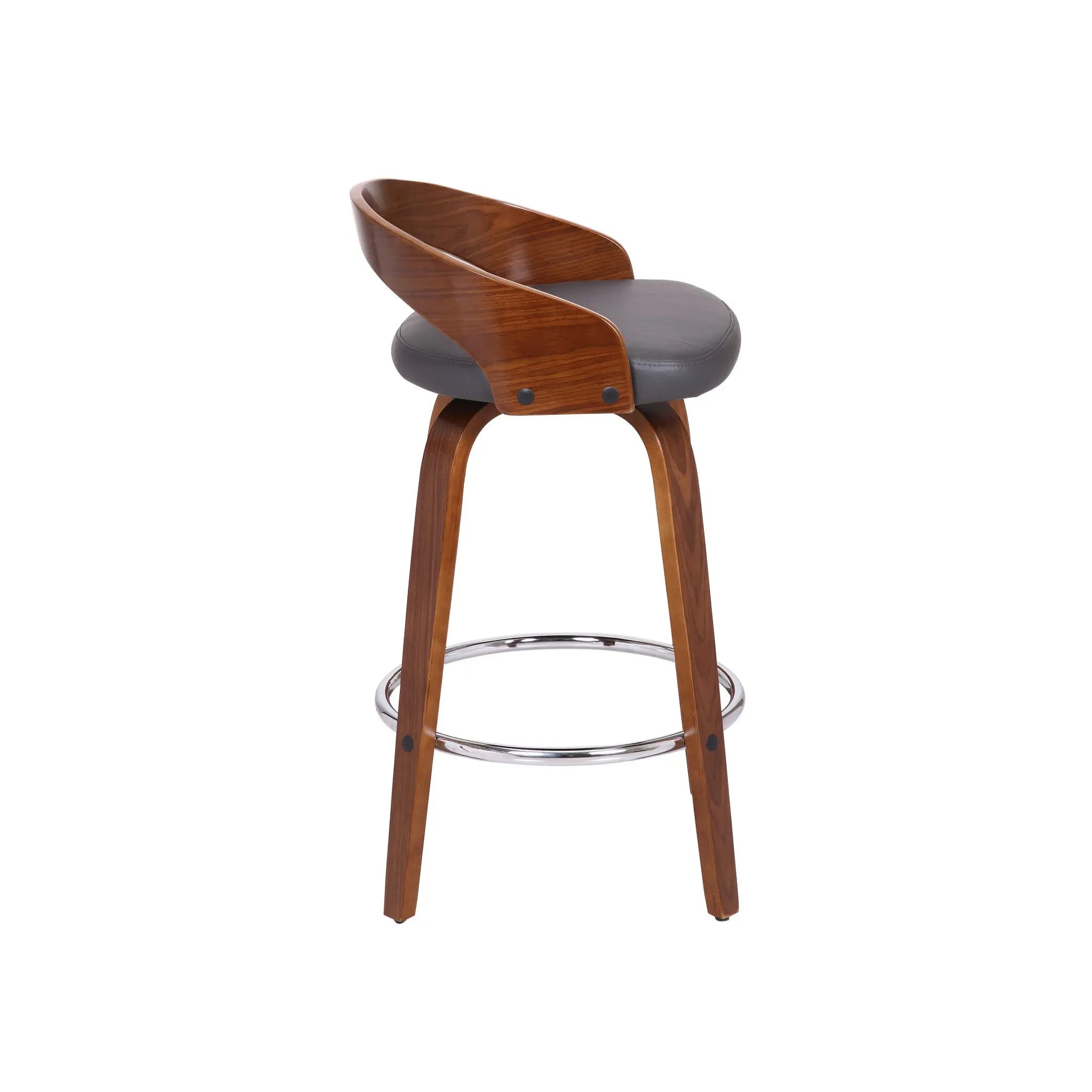 26" Gray and Brown Faux Leather and Iron Low Back Counter Height Swivel Bar Chair Homeroots Living Room