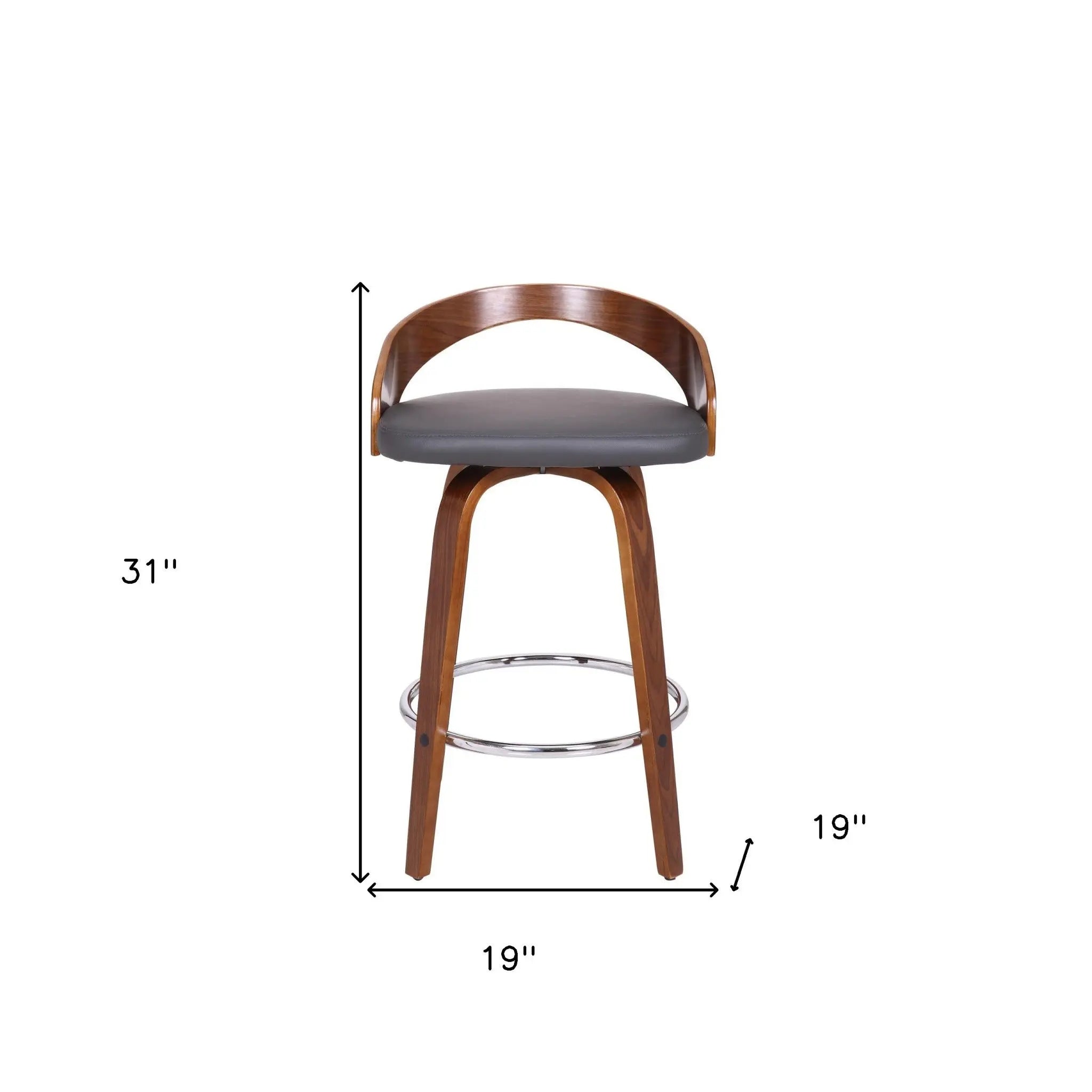 26" Gray and Brown Faux Leather and Iron Low Back Counter Height Swivel Bar Chair Homeroots Living Room
