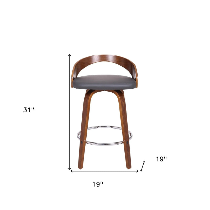 26" Gray and Brown Faux Leather and Iron Low Back Counter Height Swivel Bar Chair Homeroots Living Room