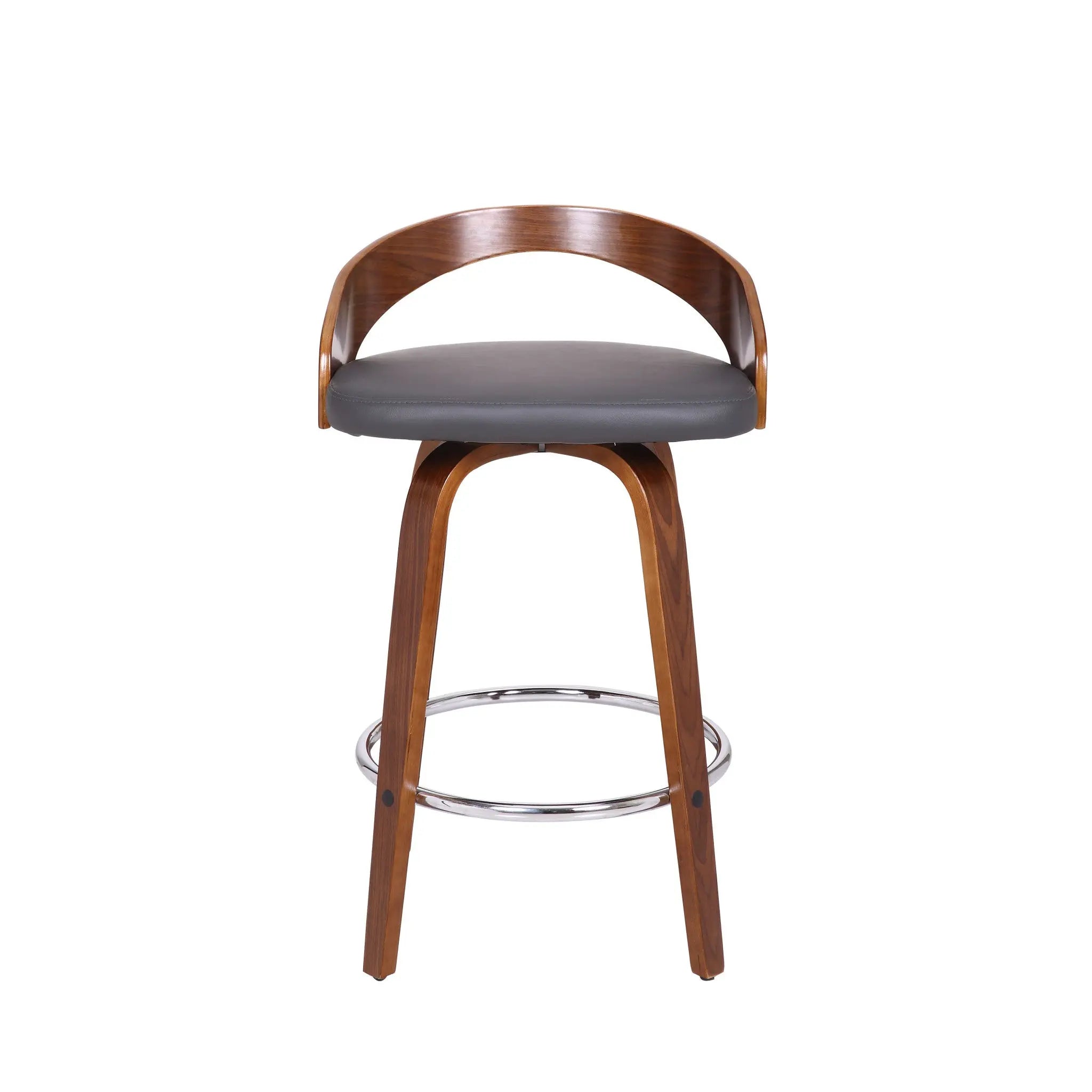 26" Gray and Brown Faux Leather and Iron Low Back Counter Height Swivel Bar Chair Homeroots Living Room