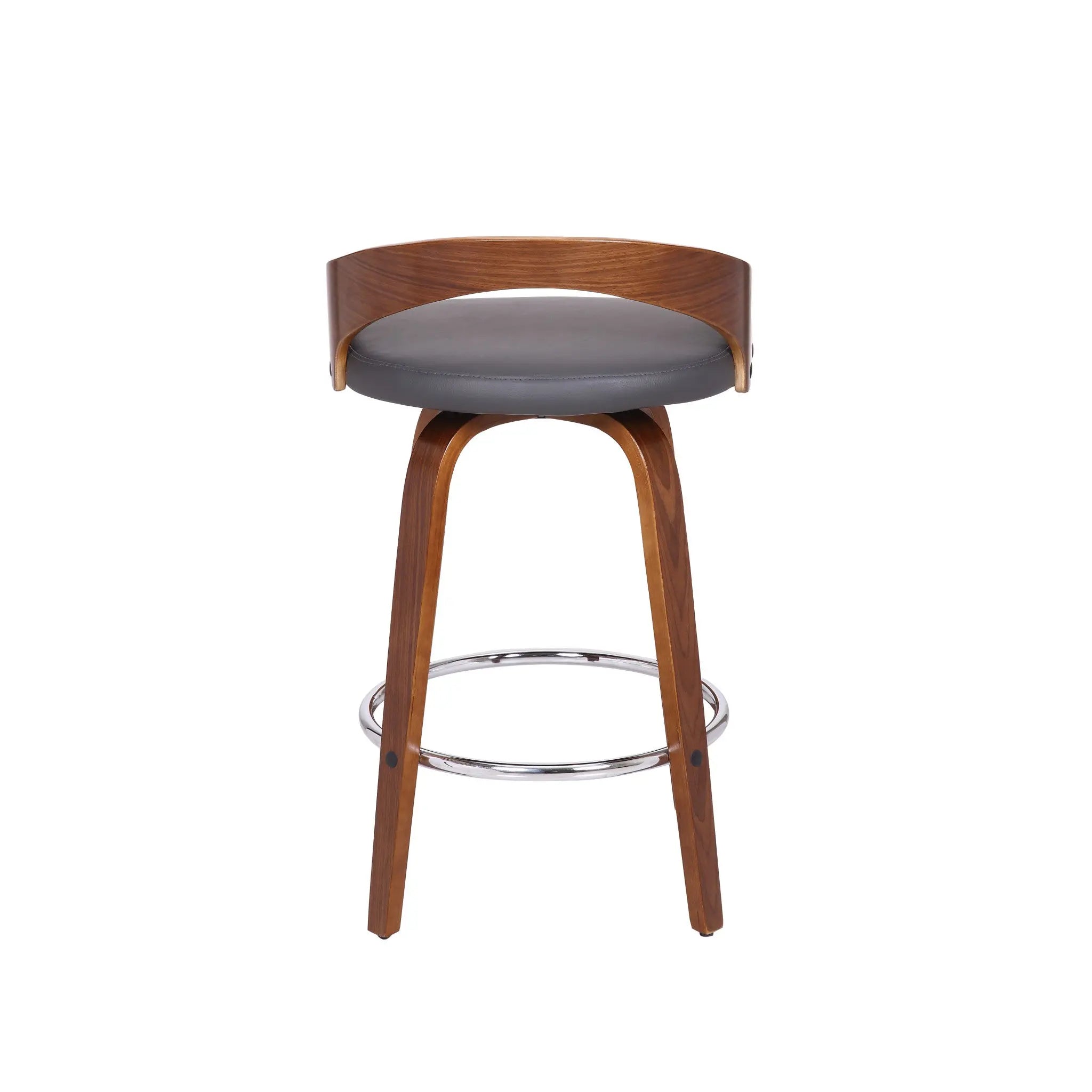 26" Gray and Brown Faux Leather and Iron Low Back Counter Height Swivel Bar Chair Homeroots Living Room