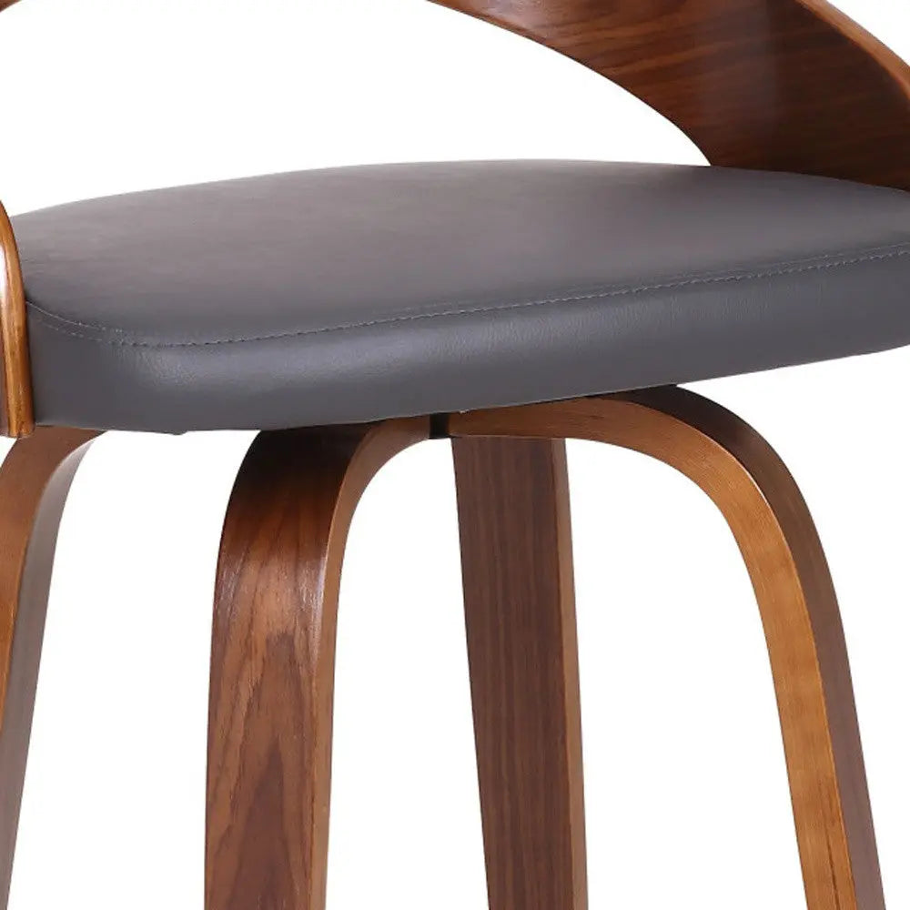 26" Gray and Brown Faux Leather and Iron Low Back Counter Height Swivel Bar Chair Homeroots Living Room