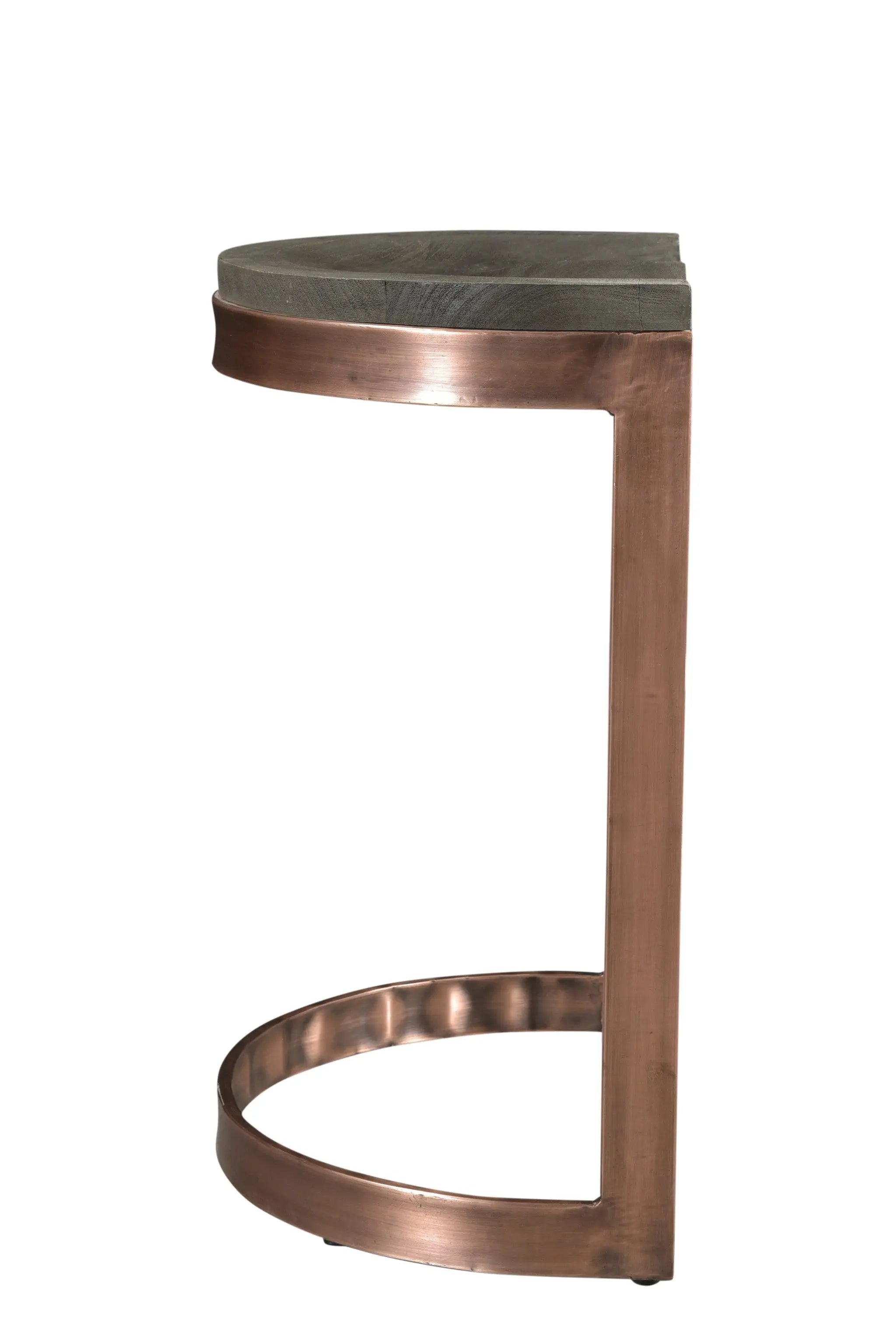 26" Gray and Copper Solid Wood and Iron Backless Counter Height Bar Chair Homeroots Living Room