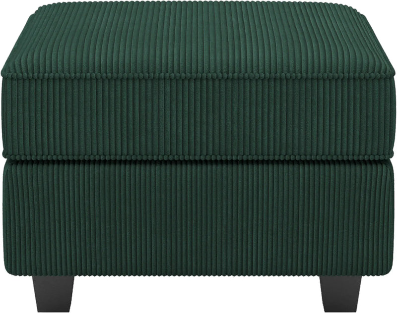26" Green and Black Corduroy Storage Ottoman Homeroots Living Room