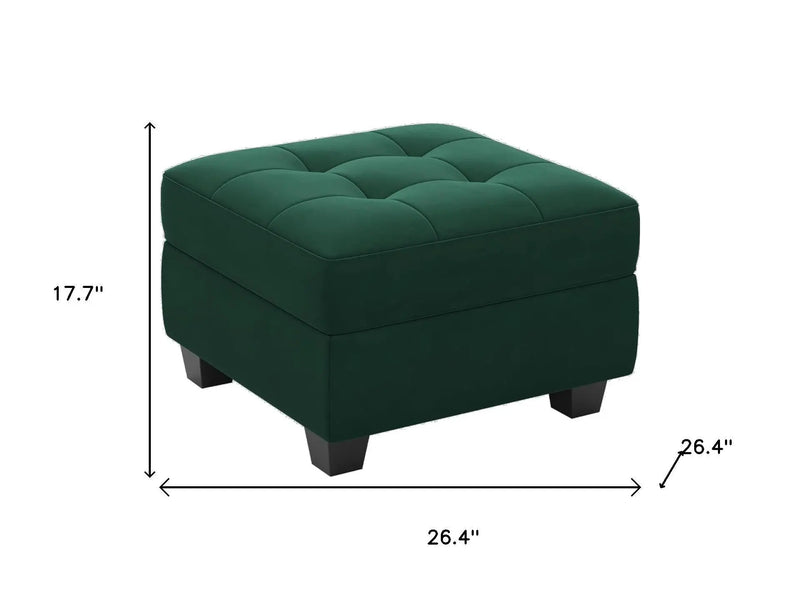 26" Green and Black Velvet Tufted Storage Ottoman Homeroots Living Room