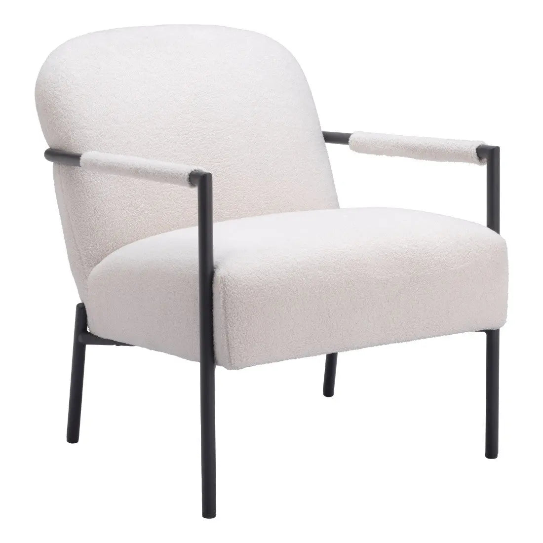 26" Ivory And Black Faux Shearling And Upholstered Arm Chair Homeroots Living Room