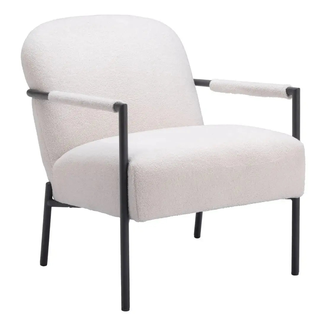 26" Ivory And Black Faux Shearling And Upholstered Arm Chair Homeroots Living Room