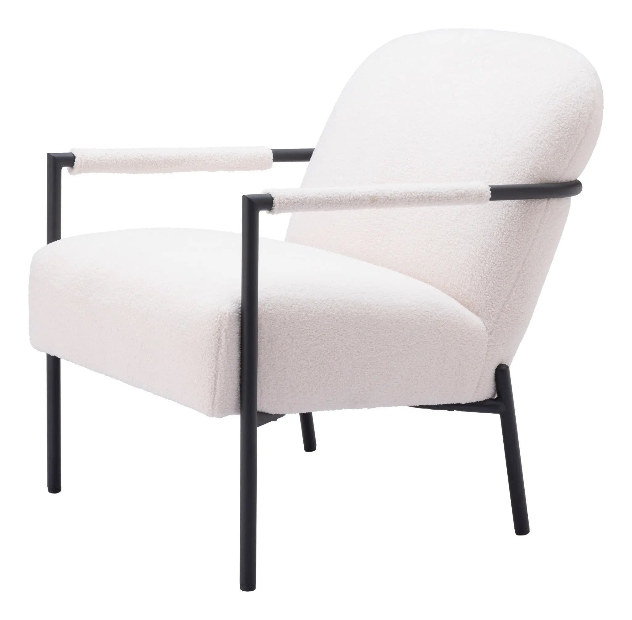 26" Ivory And Black Faux Shearling And Upholstered Arm Chair Homeroots Living Room