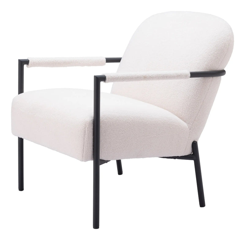 26" Ivory And Black Faux Shearling And Upholstered Arm Chair Homeroots Living Room