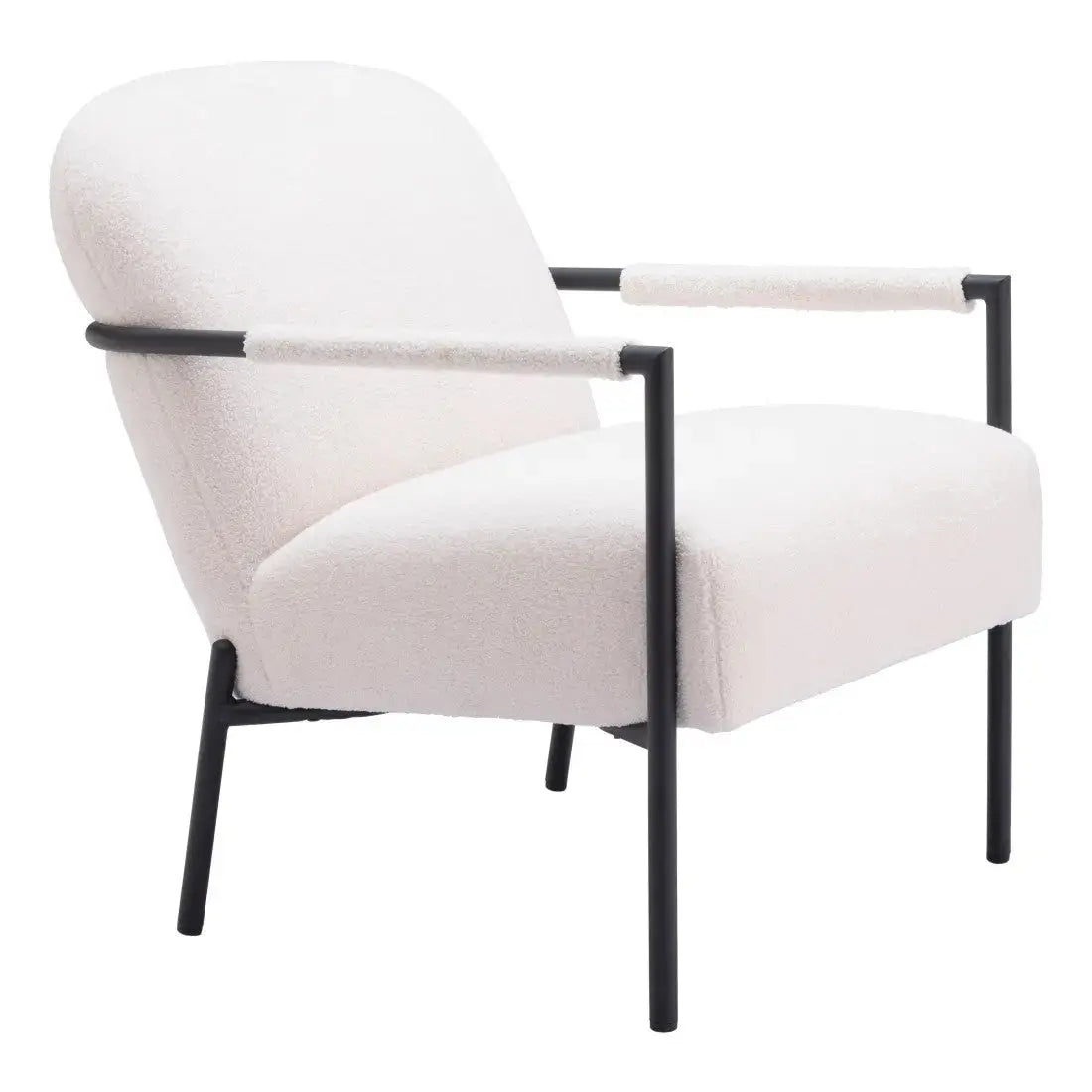 26" Ivory And Black Faux Shearling And Upholstered Arm Chair Homeroots Living Room