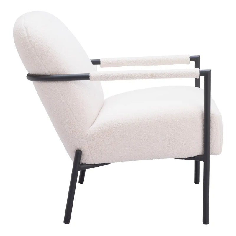 26" Ivory And Black Faux Shearling And Upholstered Arm Chair Homeroots Living Room