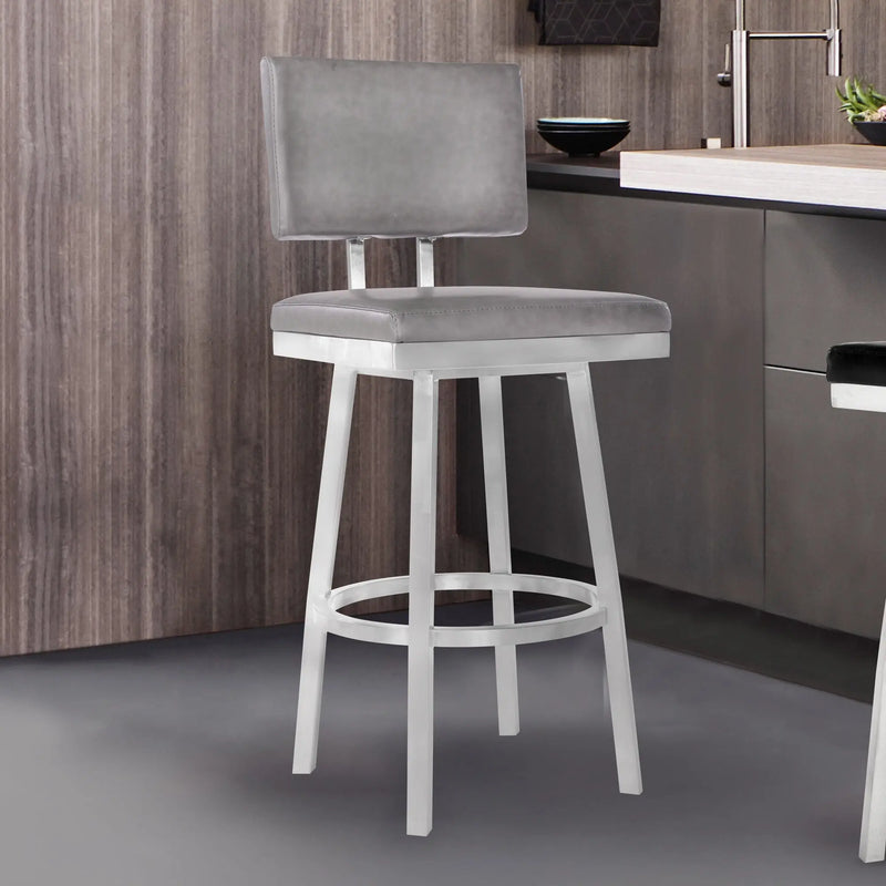26" Light Gray And Silver Iron Swivel Counter Height Bar Chair - GreatEagleInc