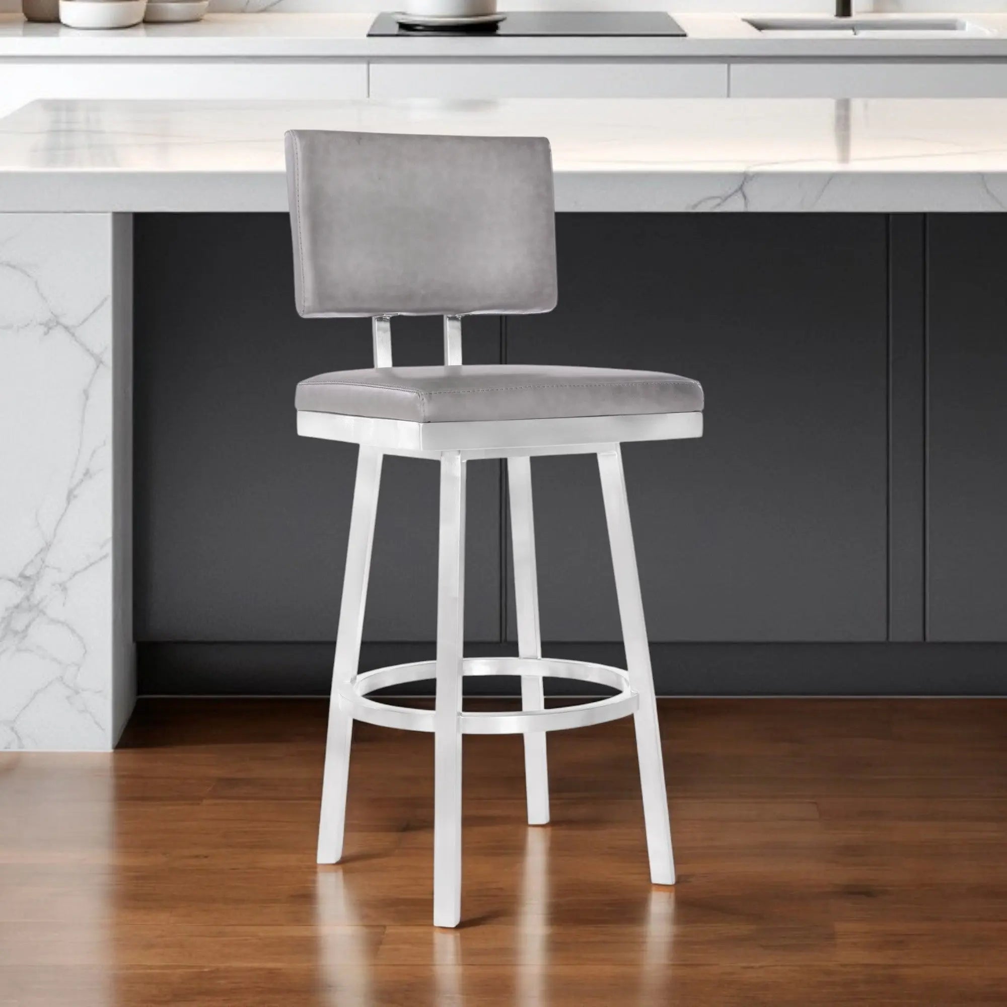26" Light Gray And Silver Iron Swivel Counter Height Bar Chair - GreatEagleInc