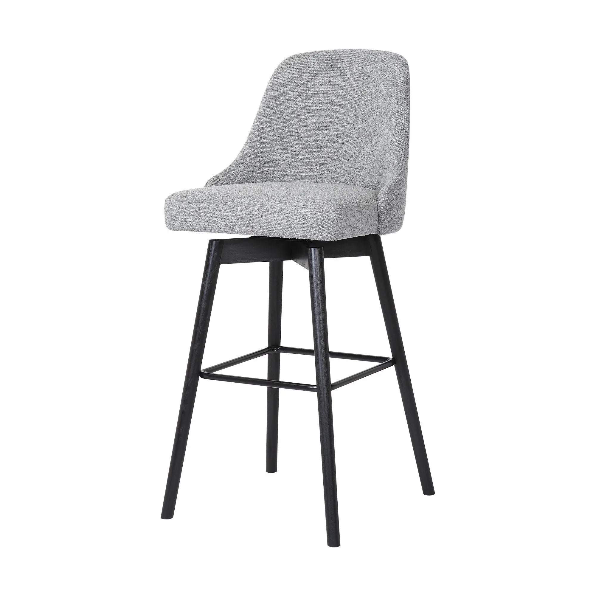 26" Light Gray and Black Fabric with Solid Wood Swivel Counter Height Bar Chair Homeroots Living Room