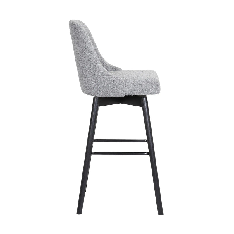 26" Light Gray and Black Fabric with Solid Wood Swivel Counter Height Bar Chair Homeroots Living Room