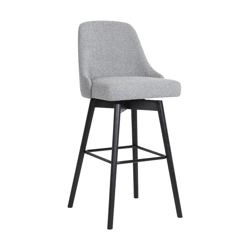 26" Light Gray and Black Fabric with Solid Wood Swivel Counter Height Bar Chair Homeroots Living Room