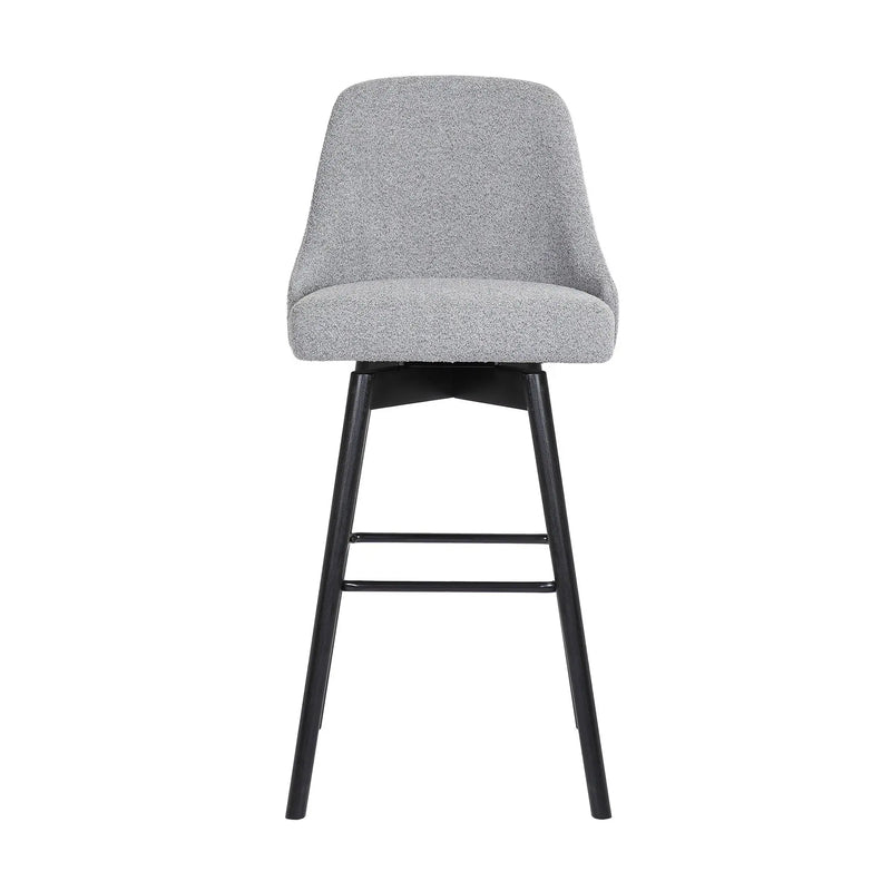 26" Light Gray and Black Fabric with Solid Wood Swivel Counter Height Bar Chair Homeroots Living Room