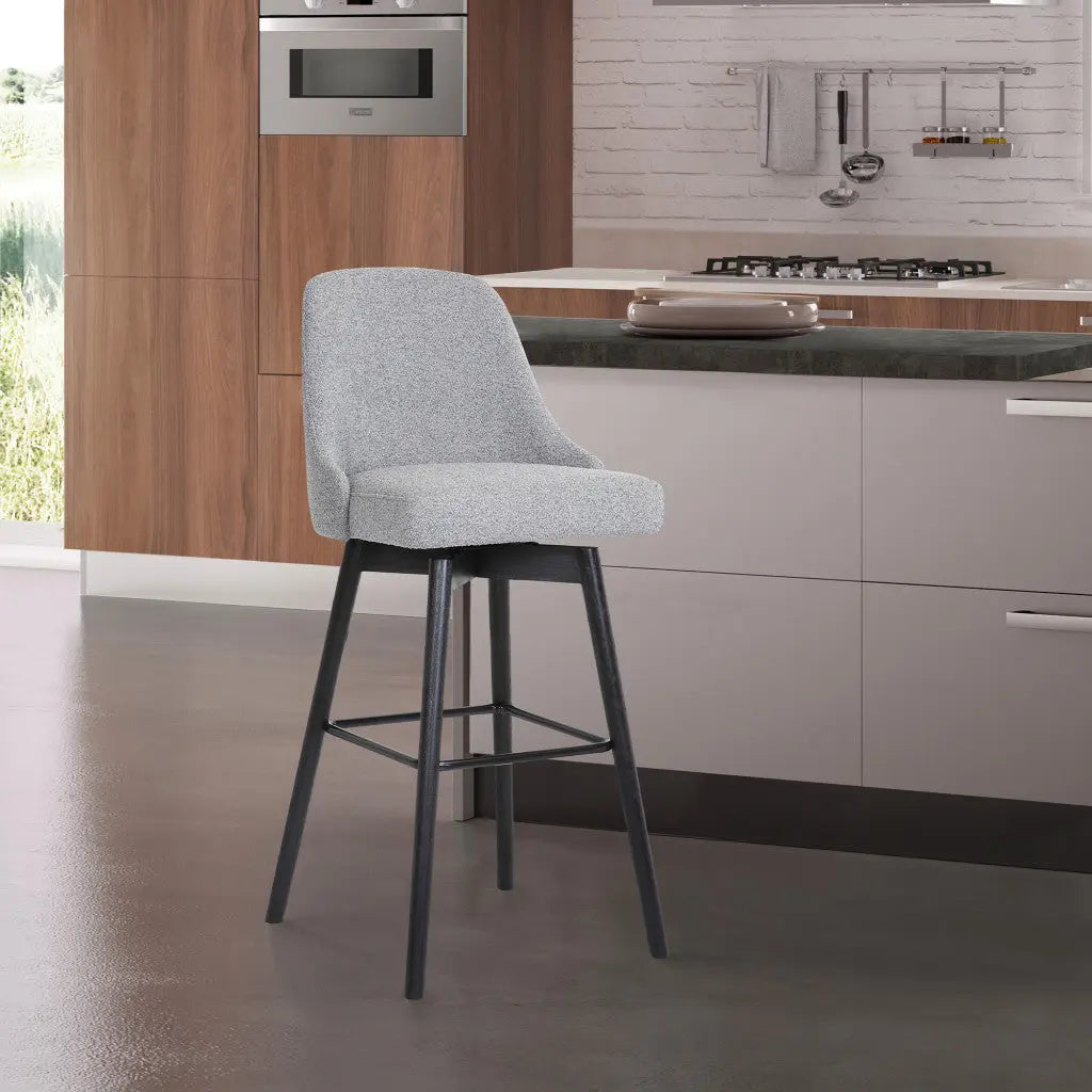 26" Light Gray and Black Fabric with Solid Wood Swivel Counter Height Bar Chair Homeroots Living Room