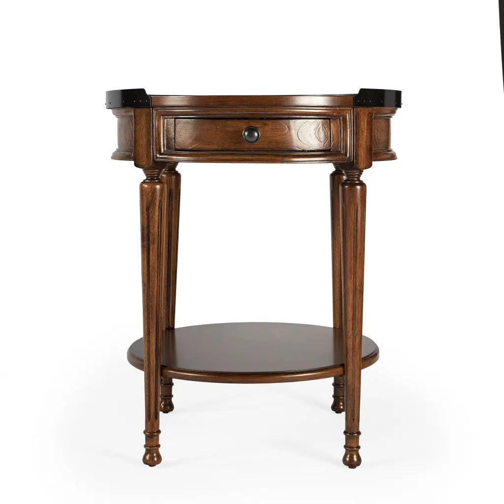 26" Medium Brown Manufactured Wood Round End Table With Drawer And Shelf Homeroots Living Room