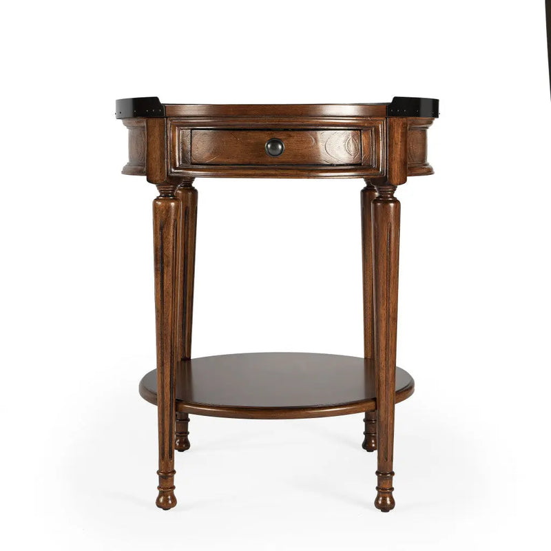 26" Medium Brown Manufactured Wood Round End Table With Drawer And Shelf Homeroots Living Room