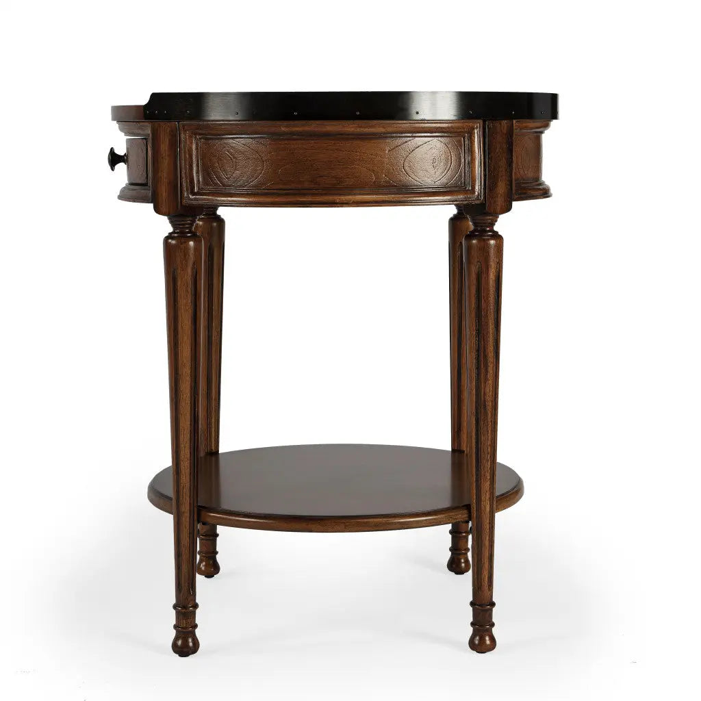 26" Medium Brown Manufactured Wood Round End Table With Drawer And Shelf Homeroots Living Room