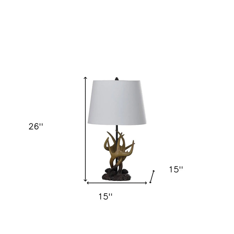 26" Natural And Brown Antlers Table Lamp With White Shade Homeroots Lighting