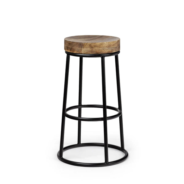 26" Natural and Black Solid Wood and Iron Backless Counter Height Bar Chair Homeroots Living Room