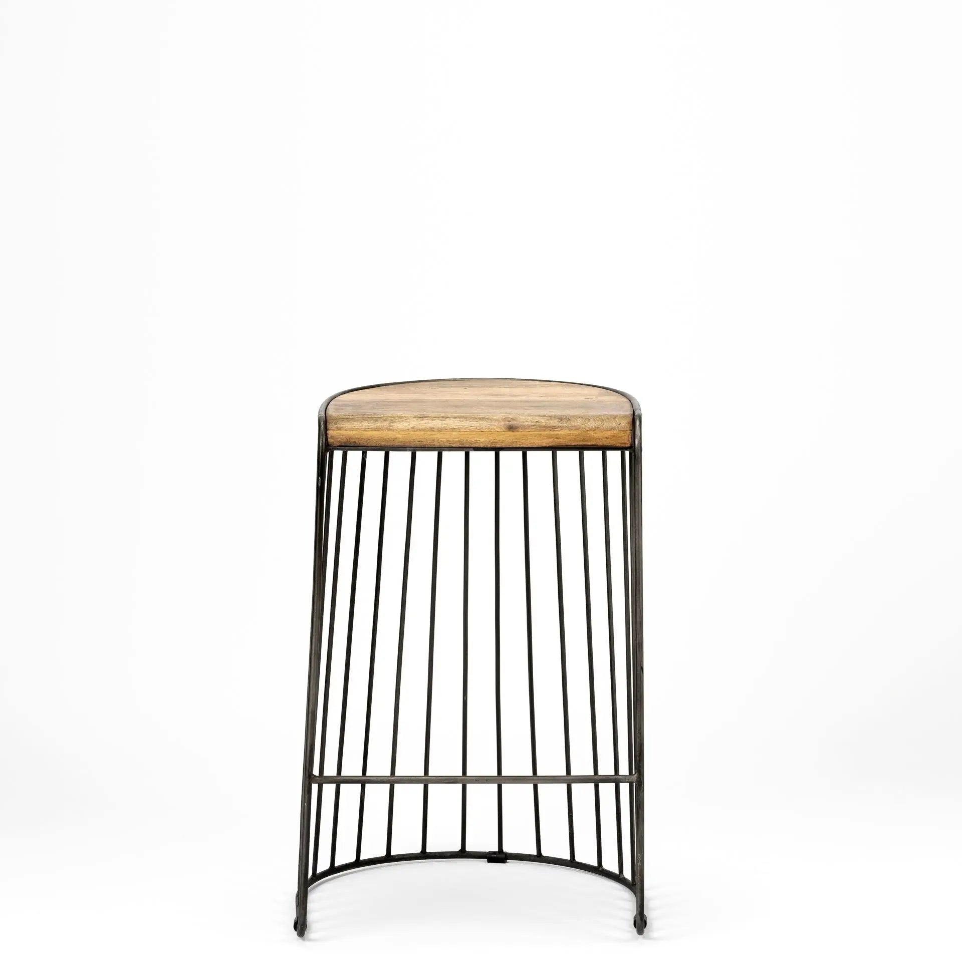 26" Natural and Black Solid Wood and Iron Backless Counter Height Bar Chair Homeroots Living Room