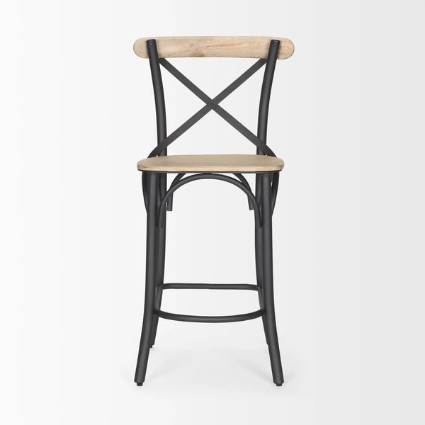 26" Natural and Gray Solid Wood and Iron Counter Height Bar Chair Homeroots Living Room