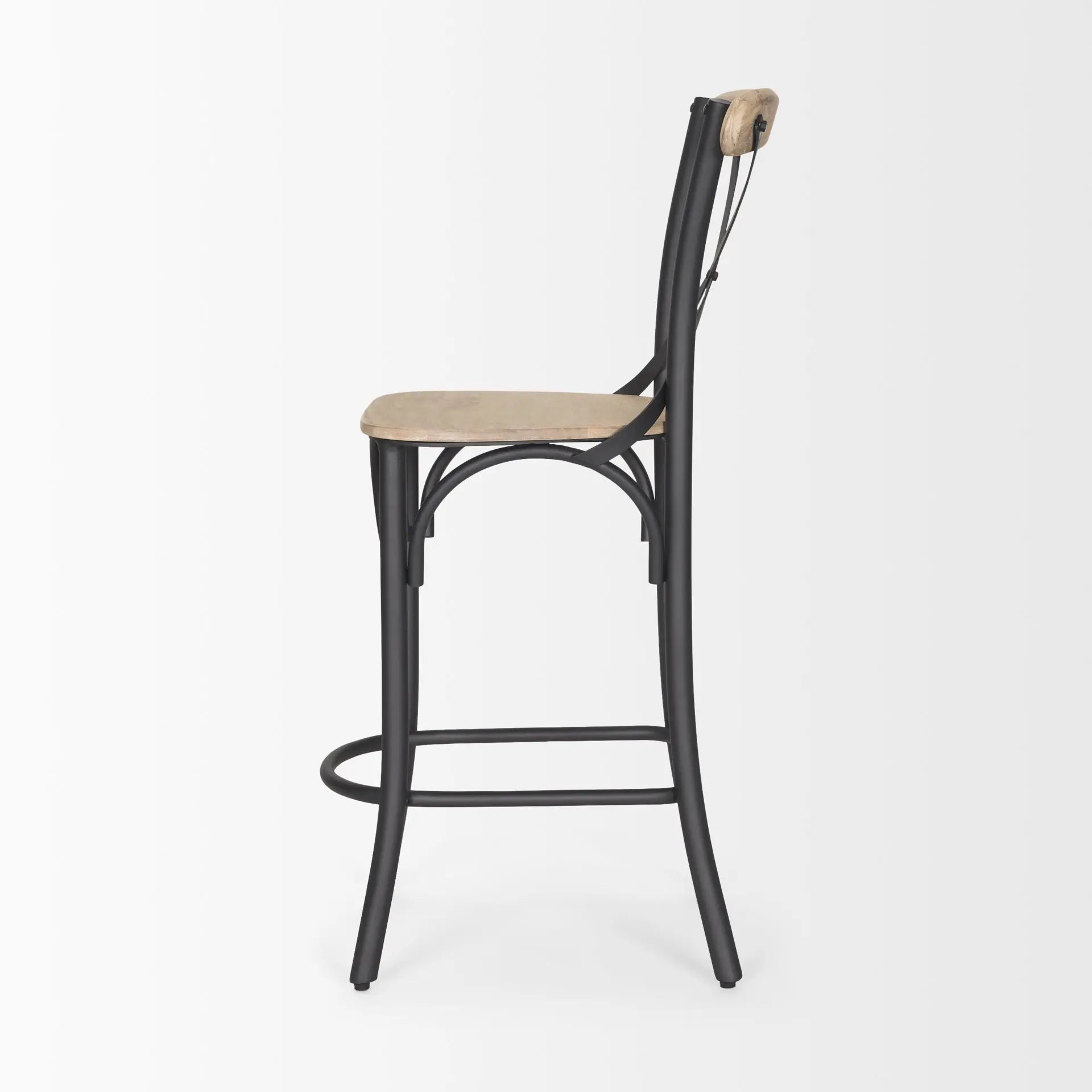 26" Natural and Gray Solid Wood and Iron Counter Height Bar Chair Homeroots Living Room