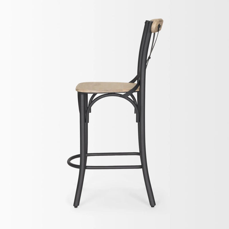26" Natural and Gray Solid Wood and Iron Counter Height Bar Chair Homeroots Living Room