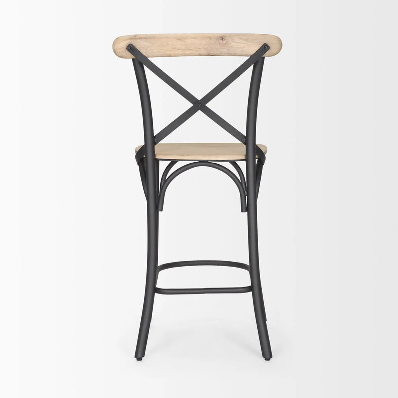 26" Natural and Gray Solid Wood and Iron Counter Height Bar Chair Homeroots Living Room