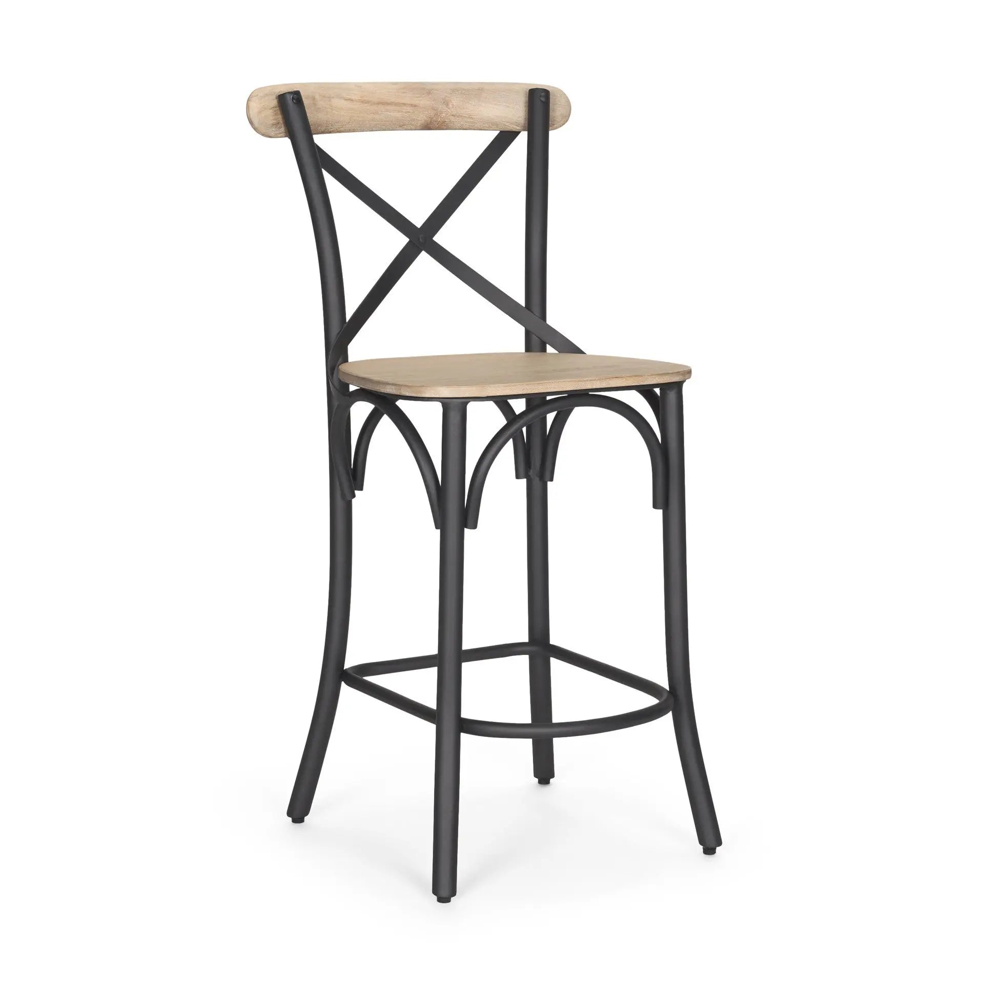 26" Natural and Gray Solid Wood and Iron Counter Height Bar Chair Homeroots Living Room