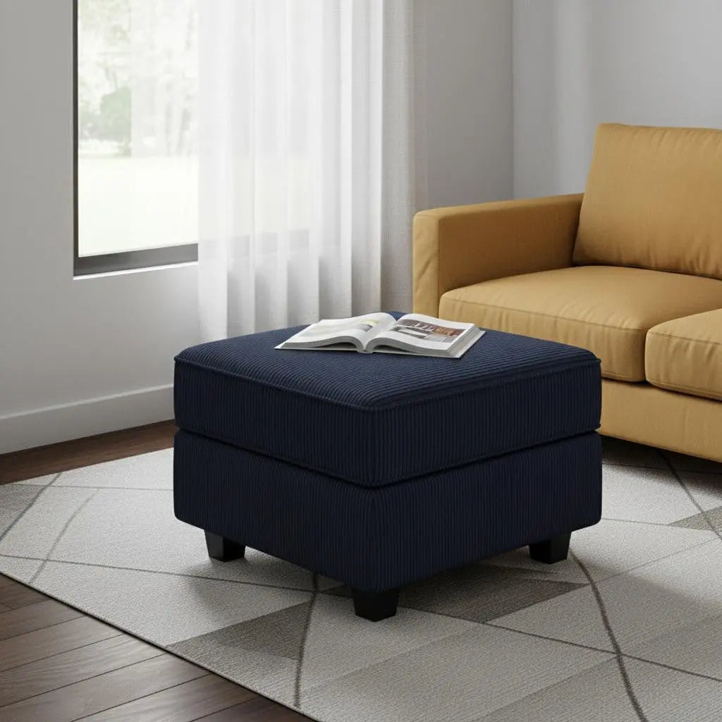 26" Navy Blue and Black Corduroy Storage Ottoman Homeroots Living Room