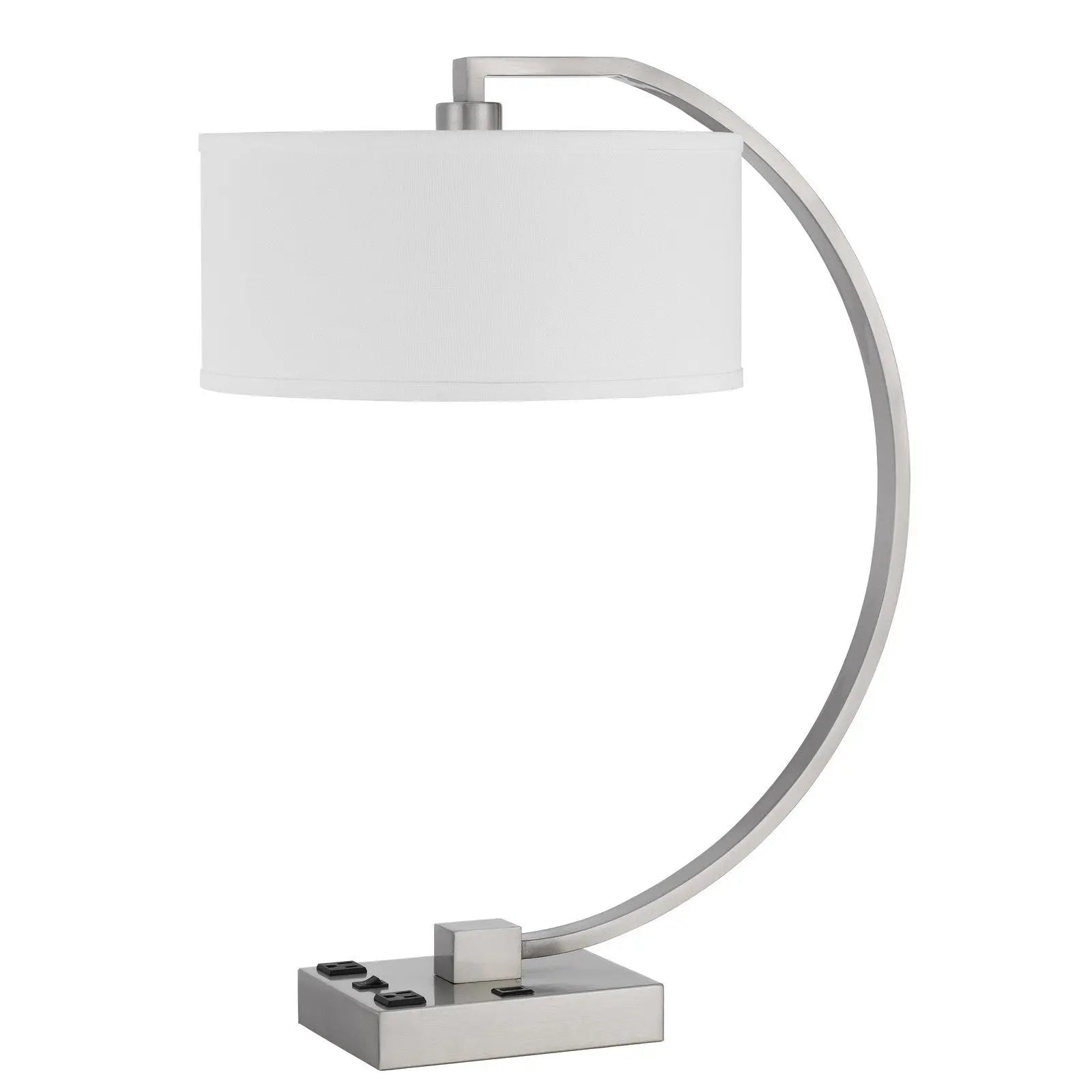 26" Nickel Metal Lantern Desk USB Table Lamp With White Shade Homeroots Lighting